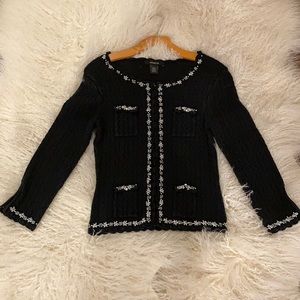 Crystal and pearl embellished sweater cardigan.